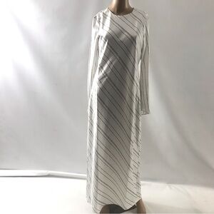 Mango MNG Elegant White Maxi Dress US Size 4 White Black Striped Long Longsleeve